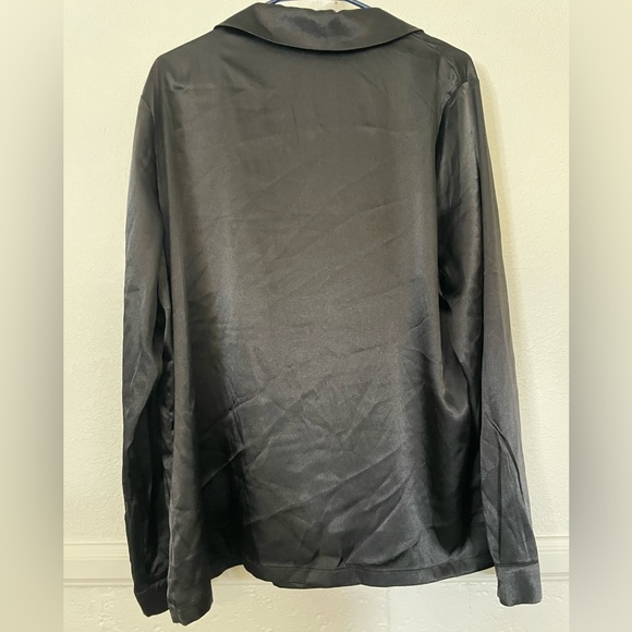Black Silk-Look Button Shirt - Picture 3 of 3